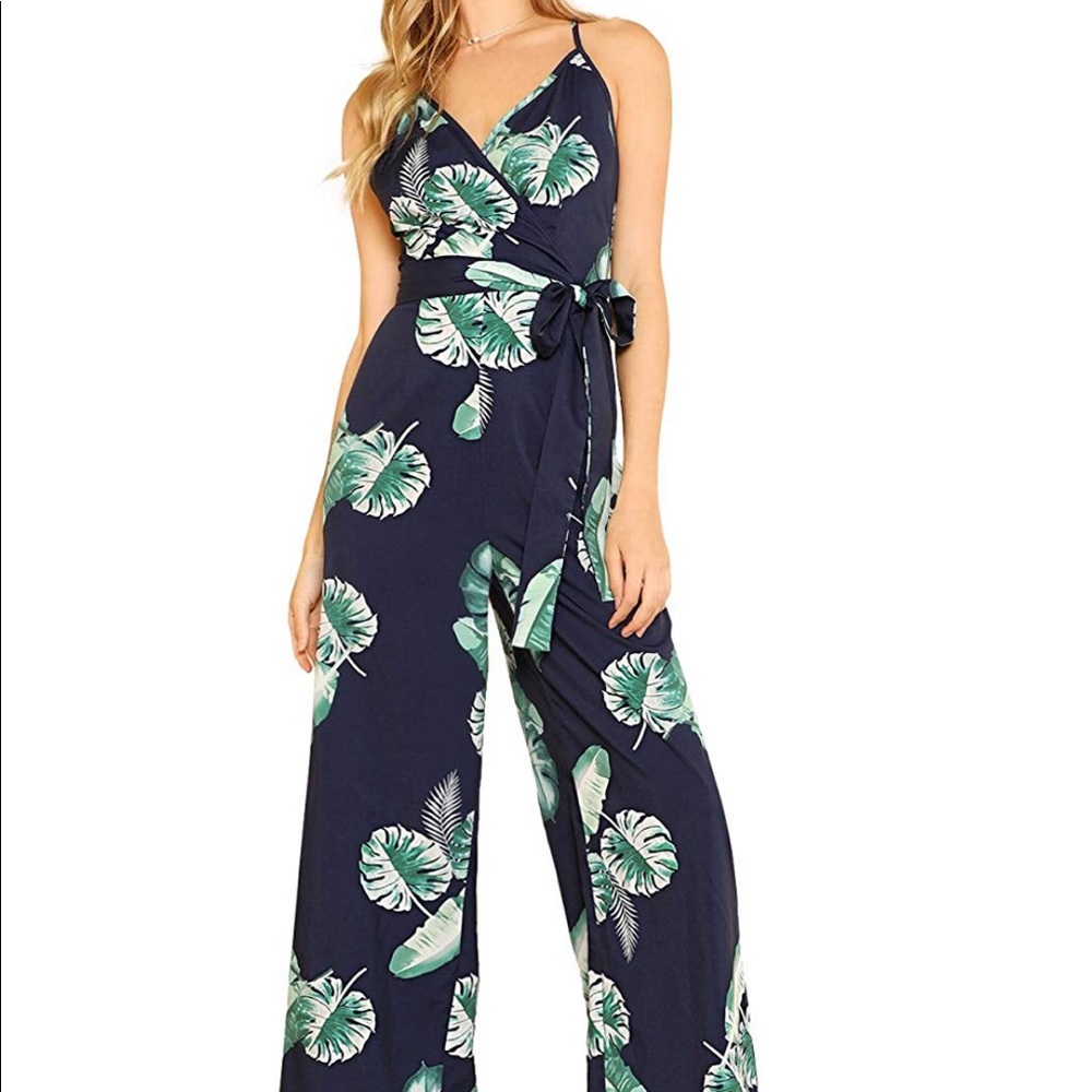 Tropical Palm Leaf Print Jumpsuit